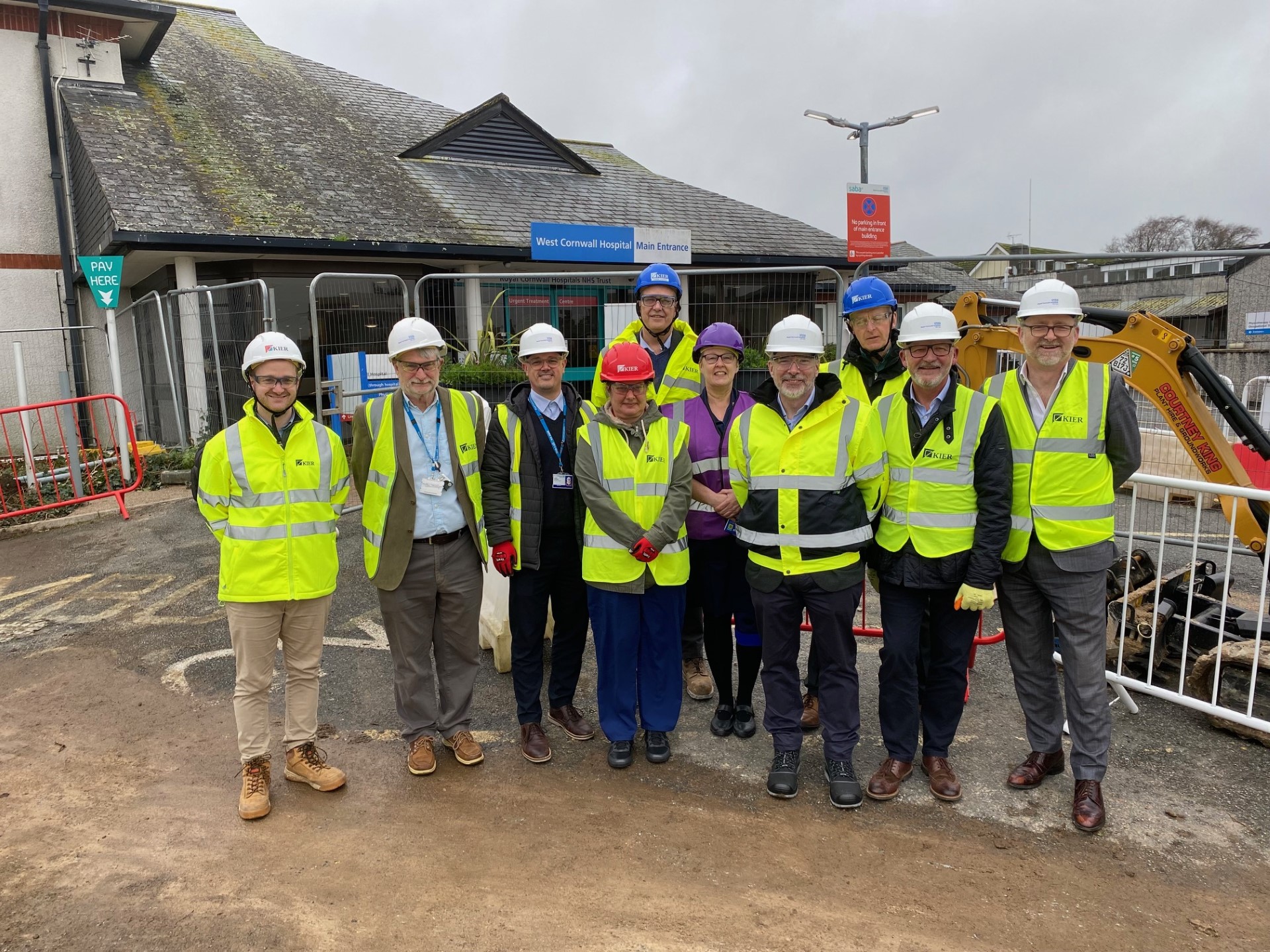 Key people from Kier, the Royal Cornwall Hospitals NHS Trust, and the community gather together at the ground-breaking ceremony for the new Outpatient Department at West Cornwall Hospital.