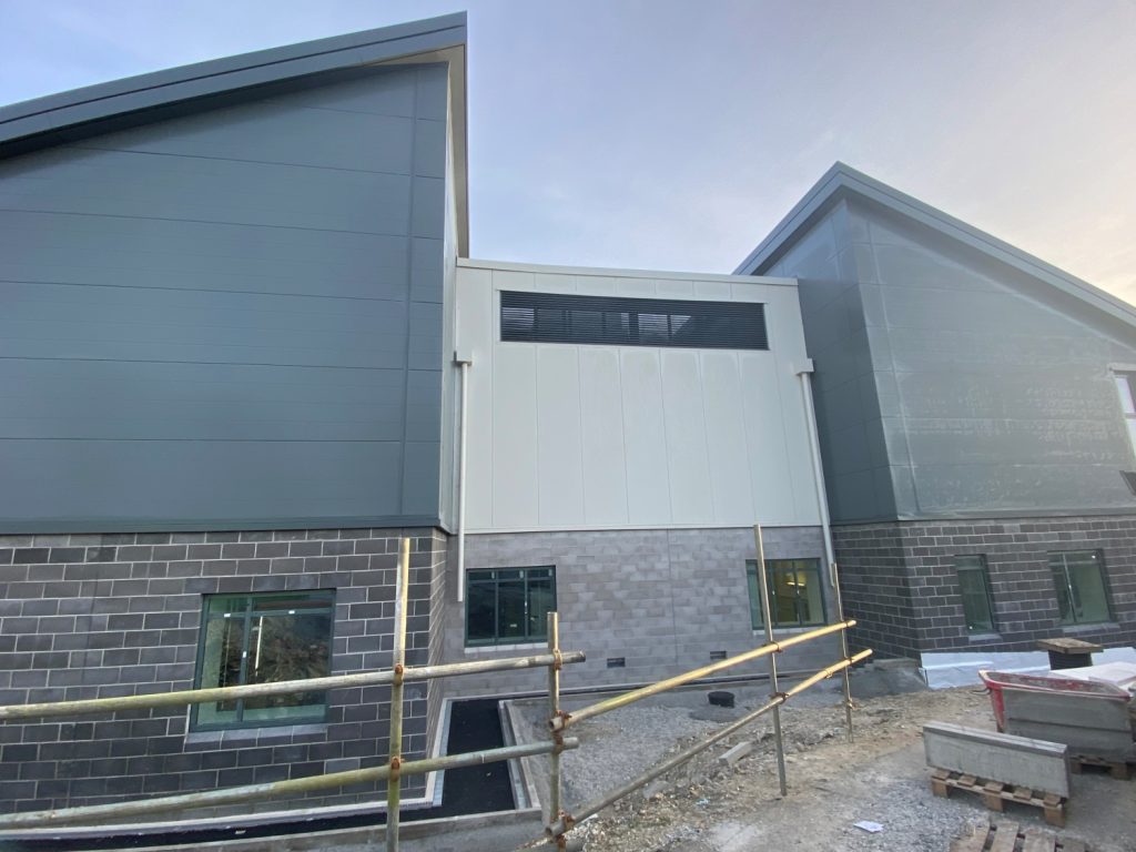 Photograph detailing the completion of building work on the new MRI and Oncology Unit at Royal Cornwall Hospital's Treliske site