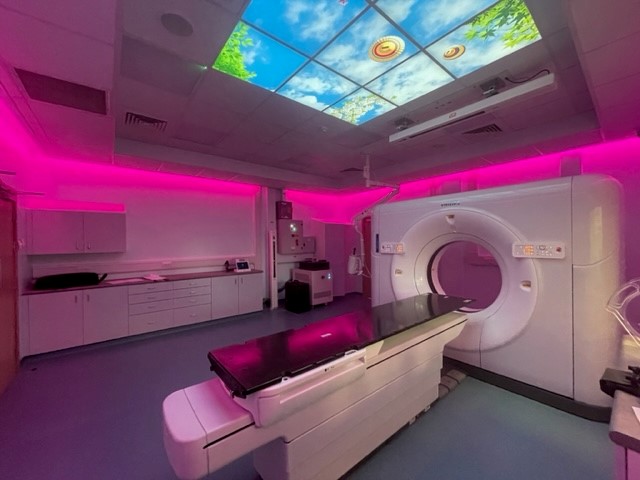A scanner in the Sunrise unit with sky imagery on the ceiling